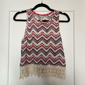 Xhilaration Orange and Blue Zig Zag Lace Trim Crop Tank Top